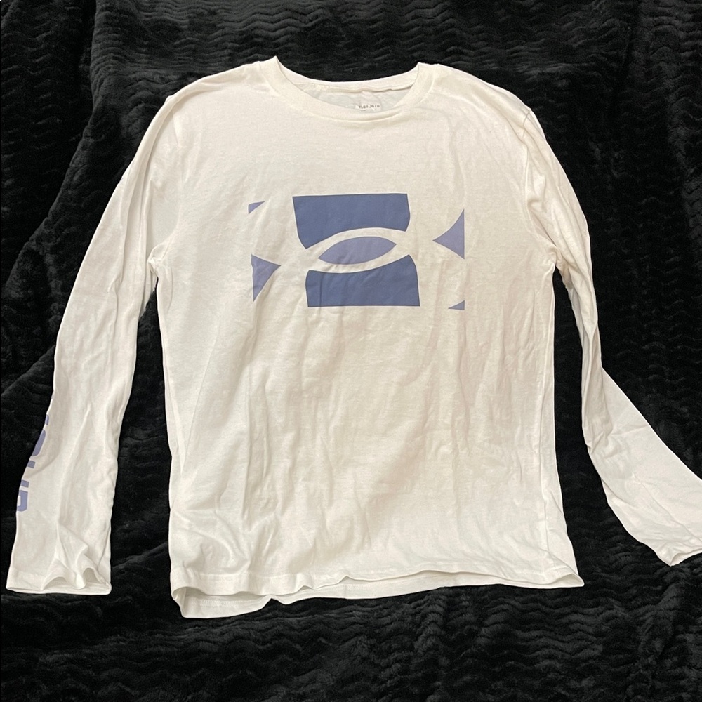 Under Armour White Shirt with Blue Logo Boys Large